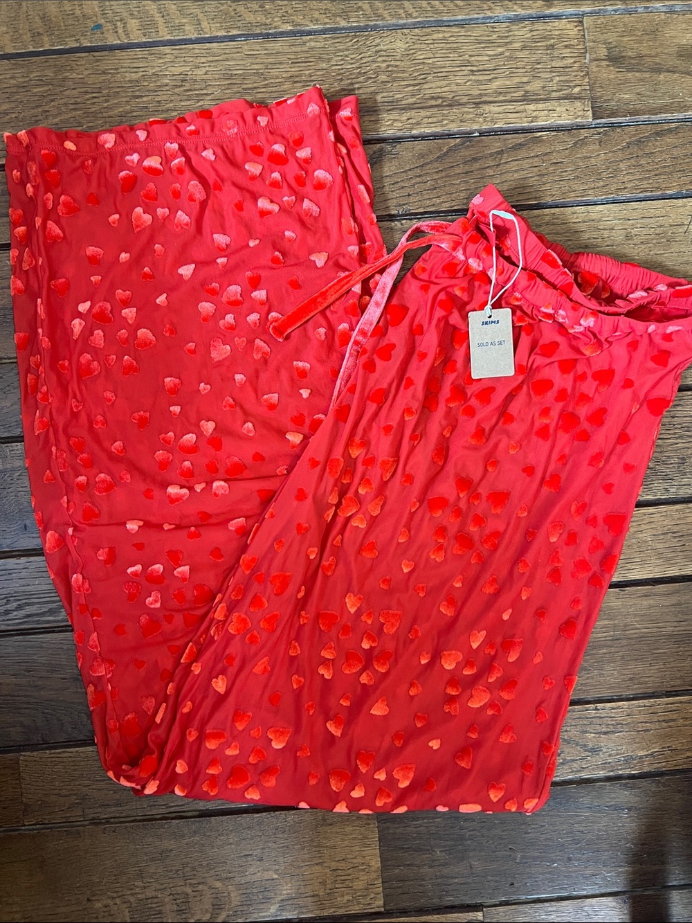 SKIMS Ruby Red Sheer Velvet Heart Pajama Pants Size Small New With Tag NWT